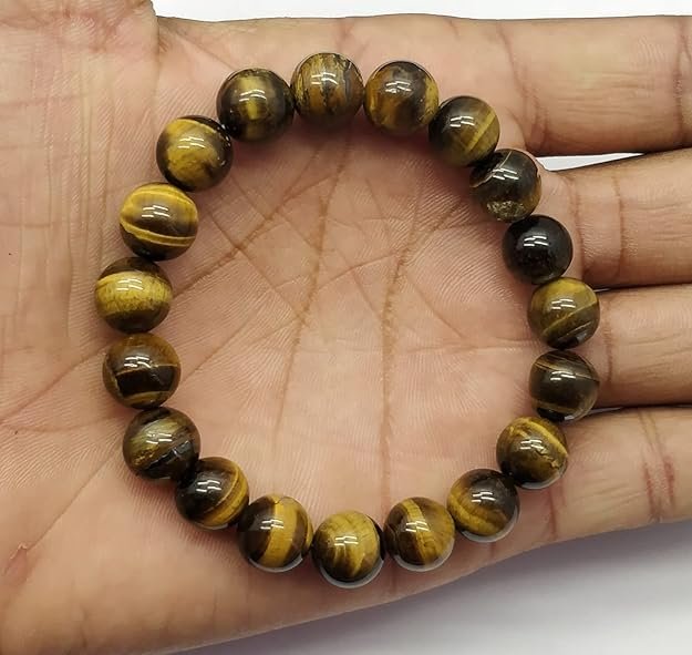 Natural Yellow Tigers Eye 12mm Round Shape Smooth Cut Beads Stretchable Bracelet For Men & Women. Unisex Bracelet For Healing, Meditation, Prosperity, Gift & Luck
